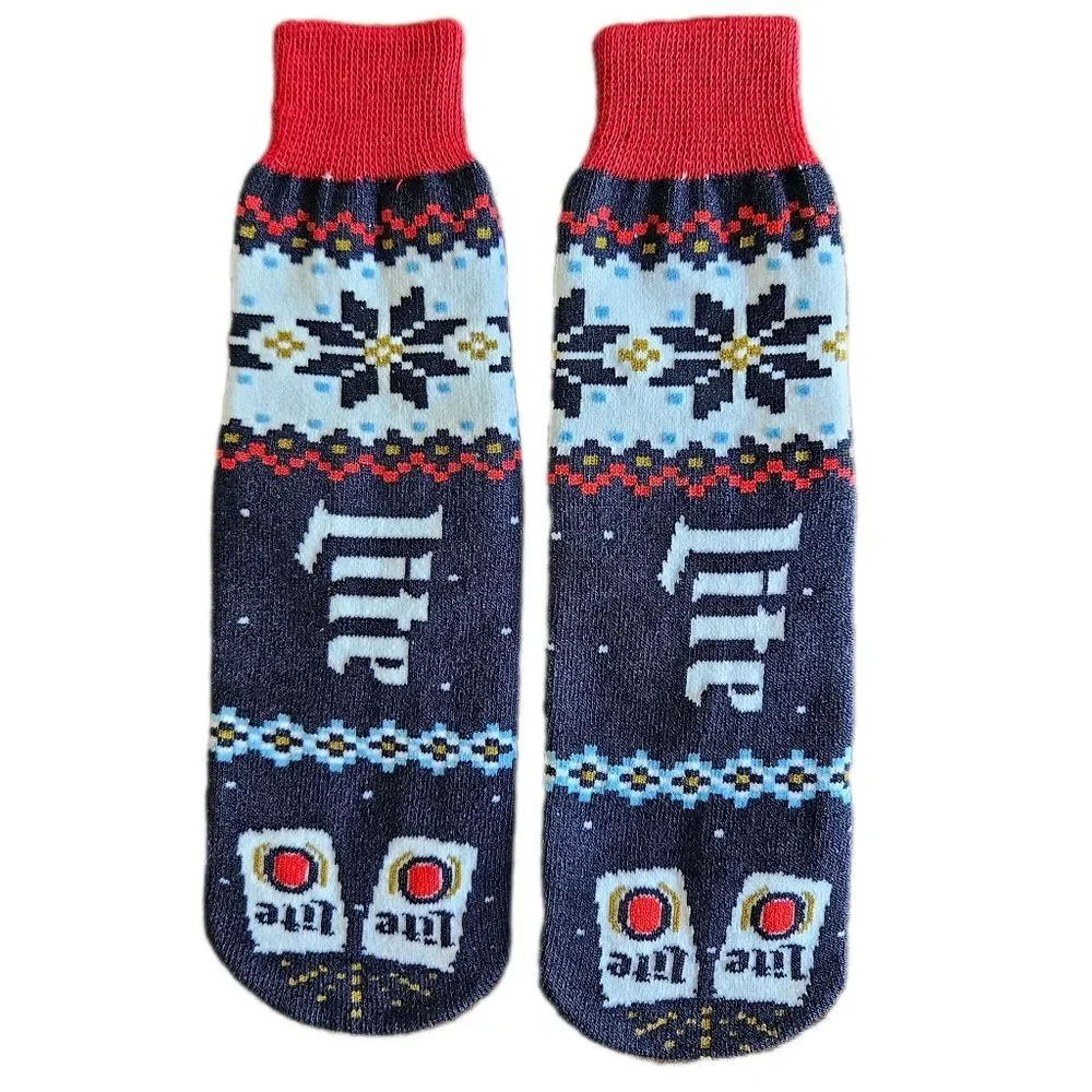 Miller Lite‎ Novelty Socks Unisex Small Crew Festive Novelty Print Gag Gift Beer